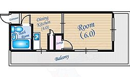 長谷川ビル 1Kの間取図画像
