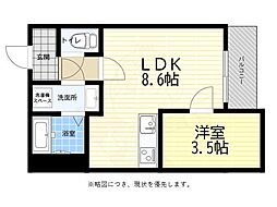 広島電鉄6系統 江波駅 徒歩10分の賃貸アパート 3階1LDKの間取り