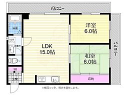 久都内マンション 2LDKの間取図画像
