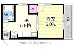 サンライズ広島 1DKの間取図画像