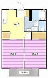 コーポはなみずきA 2DKの間取図画像