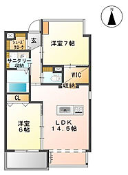 フルール・ド・リス 2LDKの間取図画像