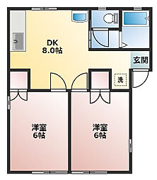 水野ハイツ 2DKの間取図画像