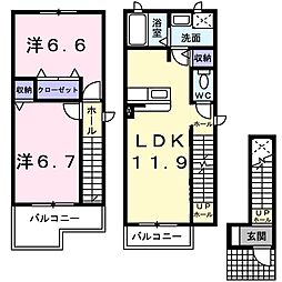 リス・ブラン 2LDKの間取図画像