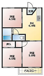グレイス第2コーポ西 3DKの間取図画像