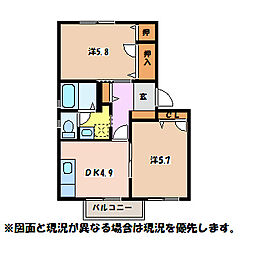 JR大糸線 一日市場駅 徒歩26分の賃貸アパート 2階2Kの間取り