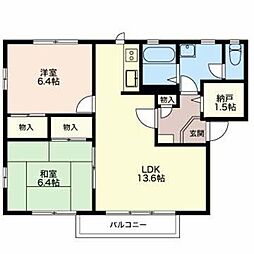 シティクレストC 2LDKの間取図画像