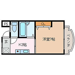 グローリーハイツA 1Kの間取図画像