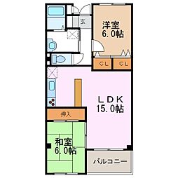 プレジール沢村 2LDKの間取図画像