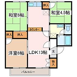 グラースノザワB 3LDKの間取図画像