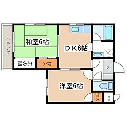 シャトレ井川城 2DKの間取図画像