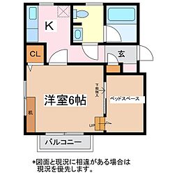 カーサ・フィオーレA 1Kの間取図画像