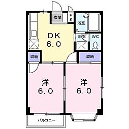 エンジェルハウスA 2DKの間取図画像