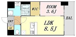 阪神本線 野田駅 徒歩8分の賃貸マンション 8階1LDKの間取り