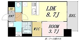 阪神本線 野田駅 徒歩8分の賃貸マンション 8階1LDKの間取り