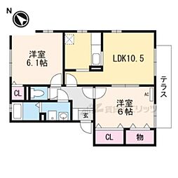 夢咲きの里F棟 2LDKの間取図画像