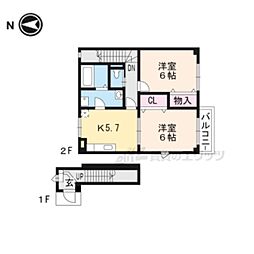 グランシェール 2DKの間取図画像