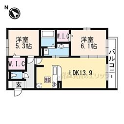 セジュールニューパークヒル 2LDKの間取図画像