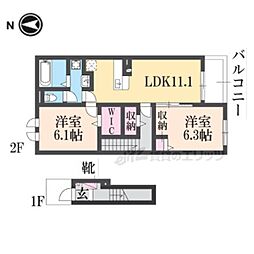 ウッドヴィレッジ甲南South 2LDKの間取図画像