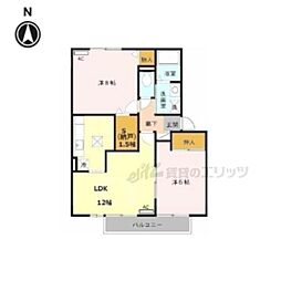 パティオドリームA棟 2LDKの間取図画像