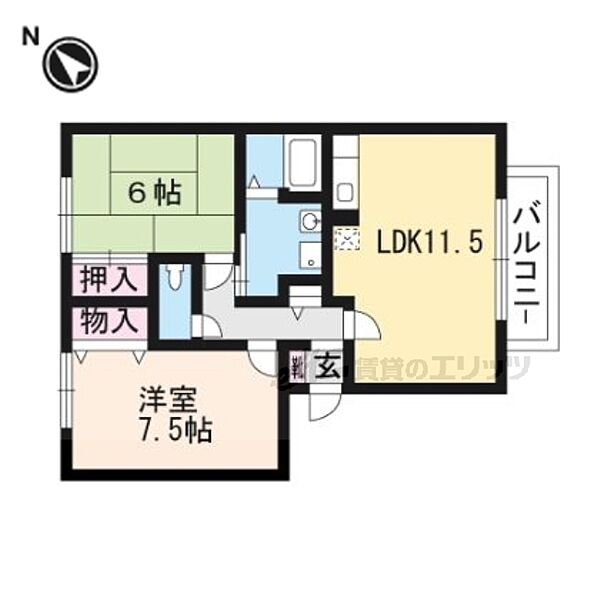 滋賀県栗東市綣９丁目(賃貸アパート2LDK・1階・58.81㎡)の写真 その2