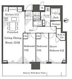 パークシティ中央湊ザタワー 3LDKの間取図画像