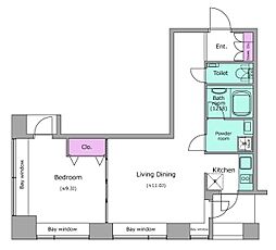 レジディアタワー麻布十番 1LDKの間取図画像