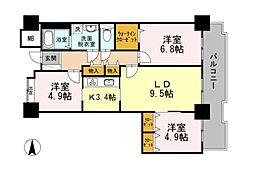 品川シーサイドビュータワー1 3LDKの間取図画像