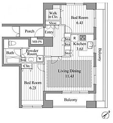 レジディア新川2 2LDKの間取図画像
