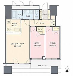 クレストプライムタワー芝 2LDKの間取図画像
