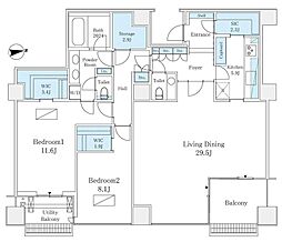 パークマンション千鳥ヶ淵 2LDKの間取図画像