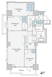 クオリア千代田御茶ノ水 3LDKの間取図画像