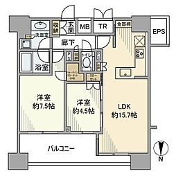 グランリビオ芝大門 2LDKの間取図画像