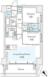 グランパセオ西麻布2 2LDKの間取図画像