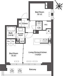 COMFORIA芝浦MOKU 2LDKの間取図画像