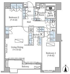 パークサイドウイングス 2LDKの間取図画像