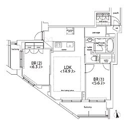 カスタリア麻布十番 2LDKの間取図画像