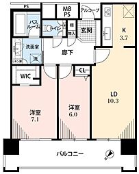 ライオンズタワー月島 2LDKの間取図画像