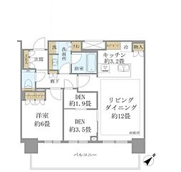 ブリリアタワー浜離宮 1LDKの間取図画像