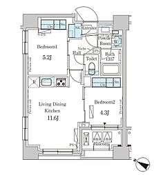 パークアクシス日本橋浜町レジデンス 2LDKの間取図画像