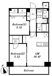 ハイラーク木場 2LDKの間取図画像