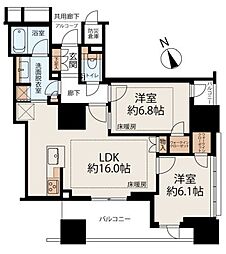 プラウド新虎通り 2LDKの間取図画像