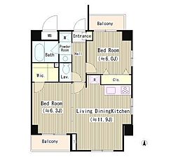 カーサハル 2LDKの間取図画像