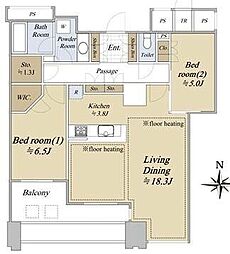 ワールドシティタワーズキャピタルタワーC2棟 2LDKの間取図画像
