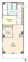 パシフィック麻布マンション 1LDKの間取図画像