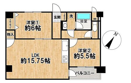 使い勝手の良い2LDKプランです。各洋室には収納が備わり、プライベート空間もしっかり確保。玄関から各部屋への動線がスムーズで、バルコニーに面した洋室は寝室やワークスペースにも最適です 。