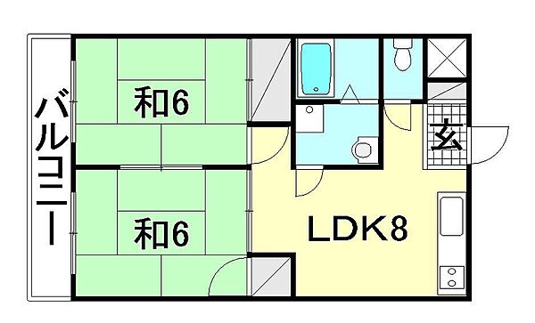 フェアフィールド 302 号室｜愛媛県松山市西垣生町(賃貸マンション2LDK・3階・43.74㎡)の写真 その2