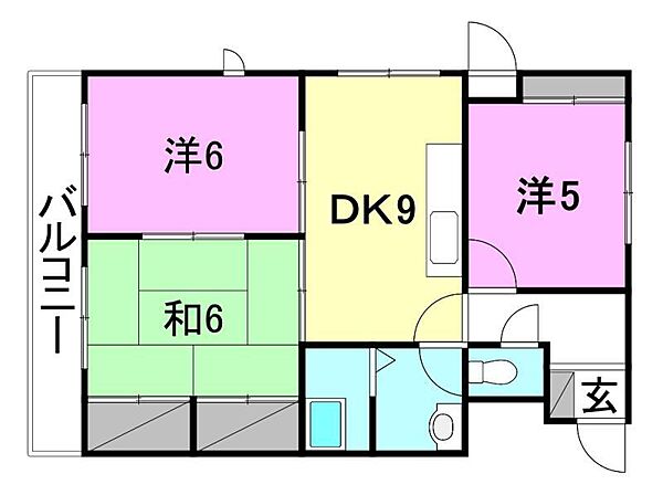 ファミールＫ2 203 号室｜愛媛県松山市南江戸5丁目(賃貸マンション3DK・2階・65.00㎡)の写真 その2