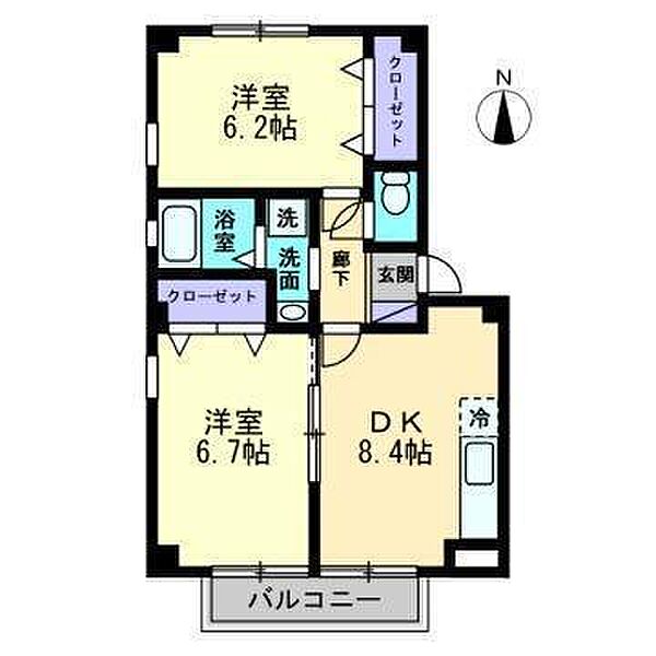 フォブールメヌエット A202 号室｜愛媛県松山市西垣生町(賃貸アパート2DK・2階・47.61㎡)の写真 その2