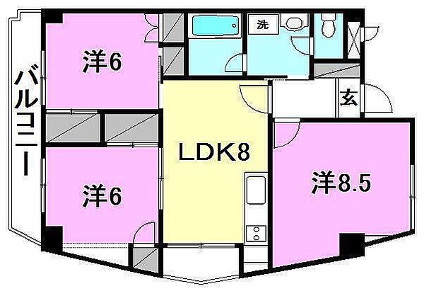 ナチュラルリーフ松山 507 号室｜愛媛県松山市古川西2丁目(賃貸マンション3LDK・5階・66.14㎡)の写真 その2